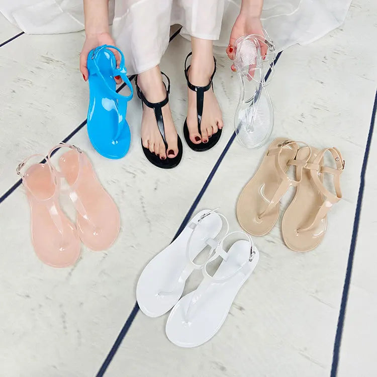 Summer Women's Jelly Sandals PVC Flat Bottom Outdoor Beach Casual Crystal Sandals Women Sandalias Womenshoes Zapatos De Mujer