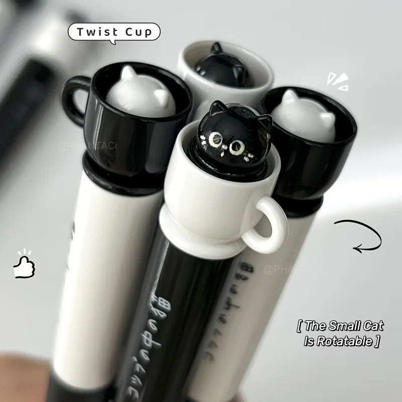 4pcs Cute Cat Pens 0.5mm Quick-Dry Black Cup Writing Pens Perfect for Office School Supplies School Stationery Playful Design