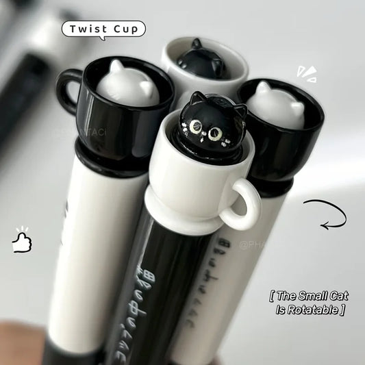 4pcs Cute Cat Pens 0.5mm Quick-Dry Black Cup Writing Pens Perfect for Office School Supplies School Stationery Playful Design