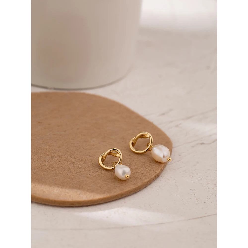 Yhpup Minimalist Natural Pearls Dangle Earrings Fashion Korean Simple Elegant Metal Texture Stylish Jewelry for Girl Gift