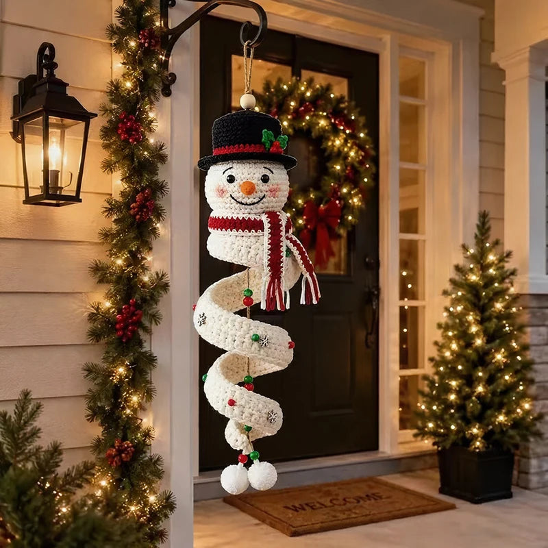 Crochet Snowman Spiral Ornament DIY Kit Christmas Decoration Christmas Tree Crochet Craft Kit with Yarn for Window Porch Wall