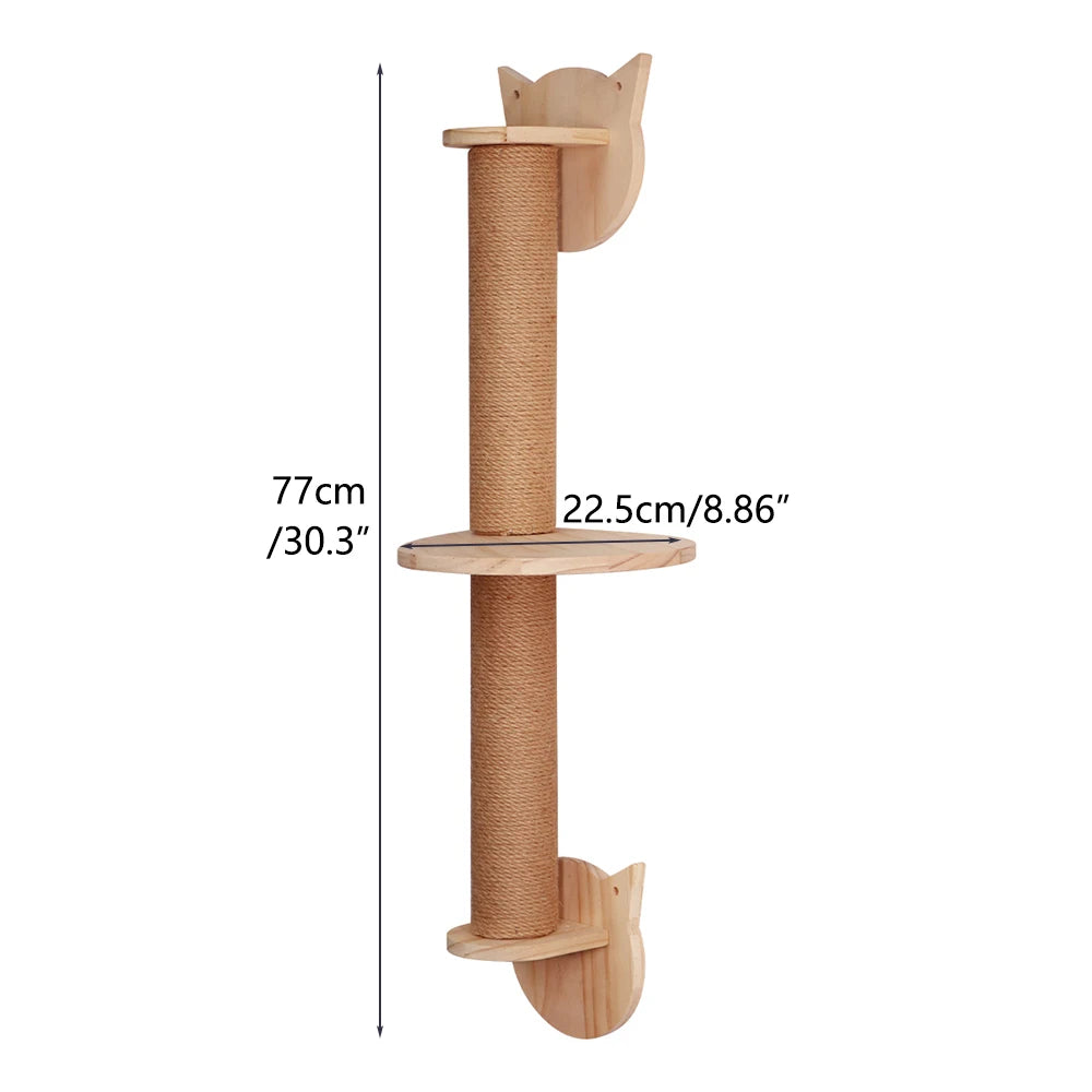 77cm Cat Activity Tree with Scratching Posts Wall Mounted Sisal Scratcher Pine Wall Climbing Hammock for Indoor Cats Accessories