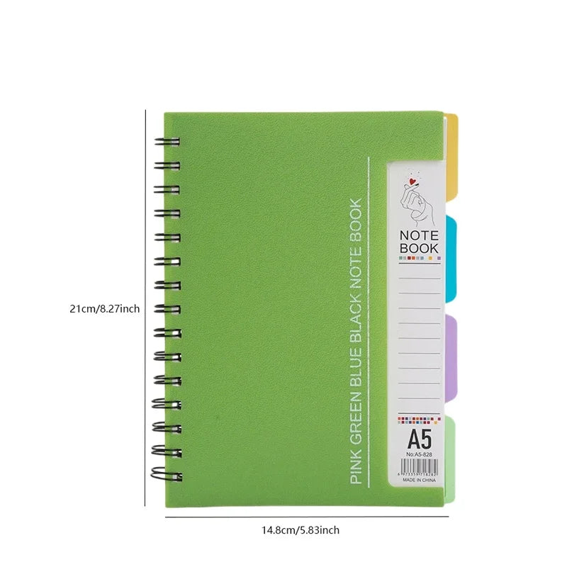 96-Sheet Spiral Notebook with 4 Divider Pages A4/A5 Sizes Lined Pages Blue Green Black Rose Wirebound Note Book