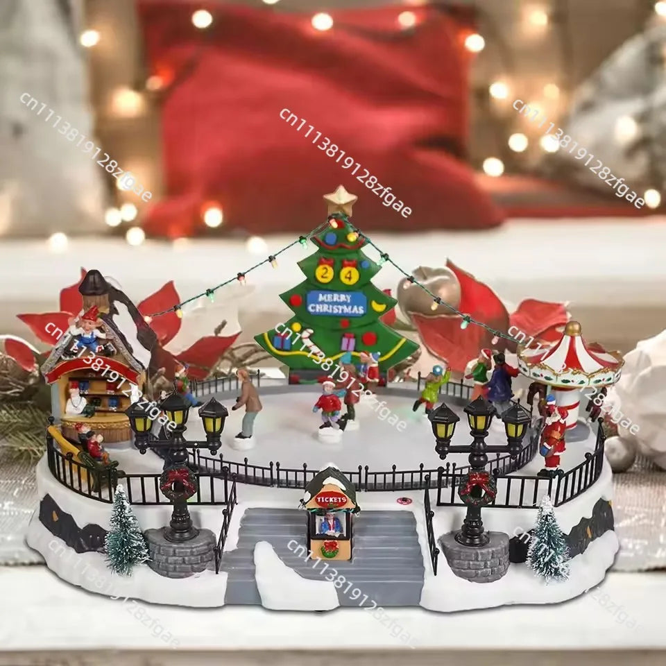 New holiday skiing Christmas scene amusement park music box set skating rink scene decoration