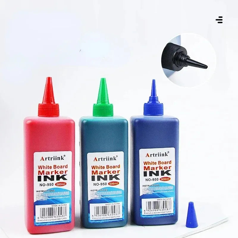 500ml Whiteboard Marker Pen Ink Supplement Water-based  Erasable Environmentally Friendly Filling Solution Black Red Green Blue