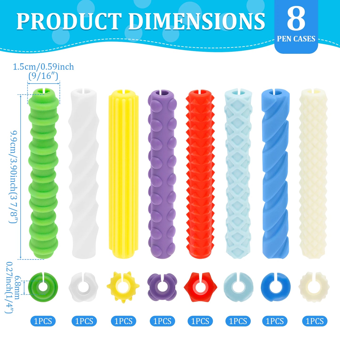 8Pcs Textured Silicone Pen Grips Children Student Pencil Aid Grip Set Reusable Sensory Pencil Sleeve Handwriting Pen Sleeve Tool