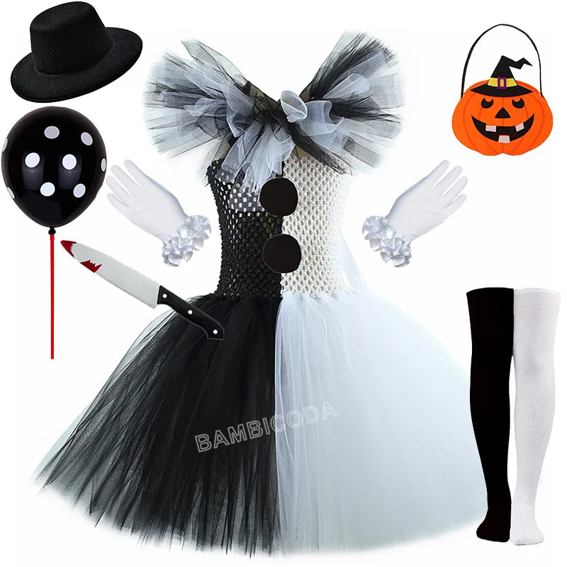 The Clown Costume Terrifier Art Girl Black White Fancy Tutu Dress Horror Joker Dress for Girls Halloween Carnival Party Costumes