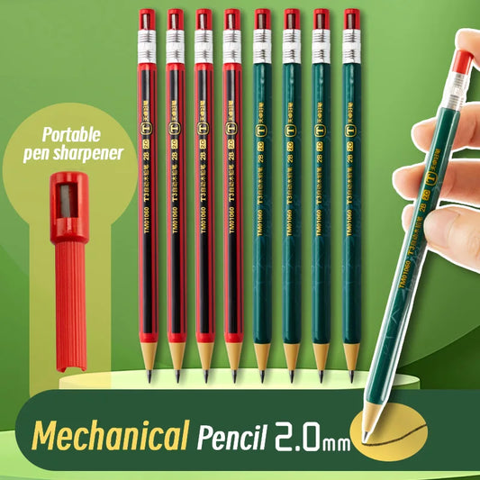 2.0mm Mechanical Pencil Set – 2B Student Pencils with Sharpener & Colored Leads