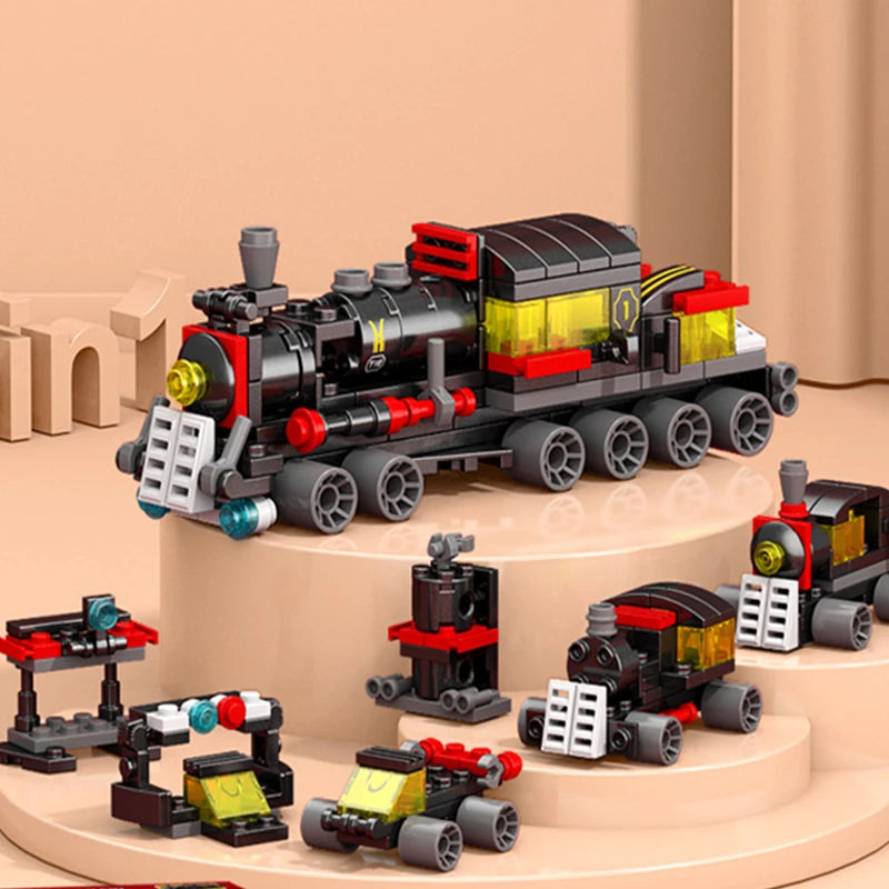 NEW DIY 6in1 Train Track Robot Helicopter Vehicle Building Blocks Kit Girls Bricks Movie Model Toy