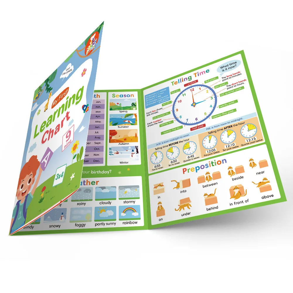 1 Book My First Learning Chart and Phonics Educational Teaching Aids Vocabulary Building Poster Set, Homeschool Study Activity
