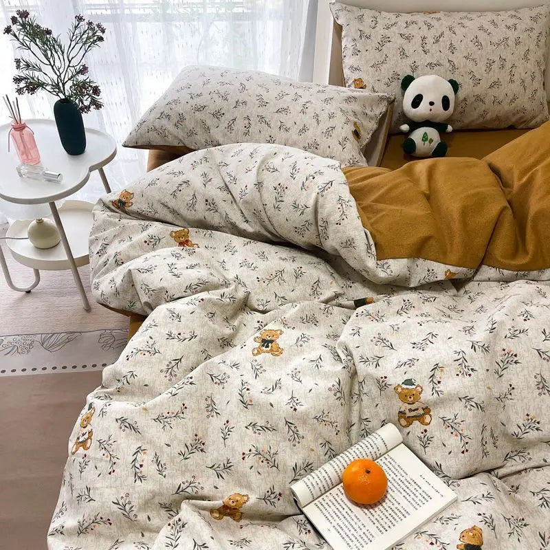 Pink Floral Bedding Set Soft Ins Single Double Queen Size Duvet Cover Flat Sheet Pillowcase Girls Home Totel Bed Linens