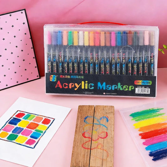 24-120 Colors Dual Tip Acrylic Marker Pens Set Brush Paint Markers for Rock Painting, Canvas, Wood Ceramic Art Supplies for Kids