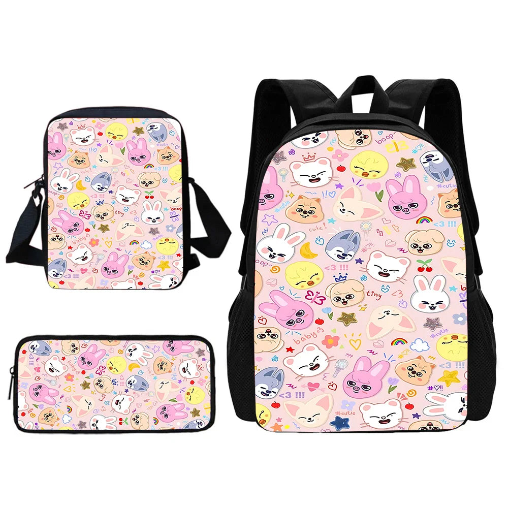 Child School S-Skzoo-o k-Kpop Stray Kids Backpack With Shoulder Bag Pencil Bags School Bags for Boys Girls Best Gift