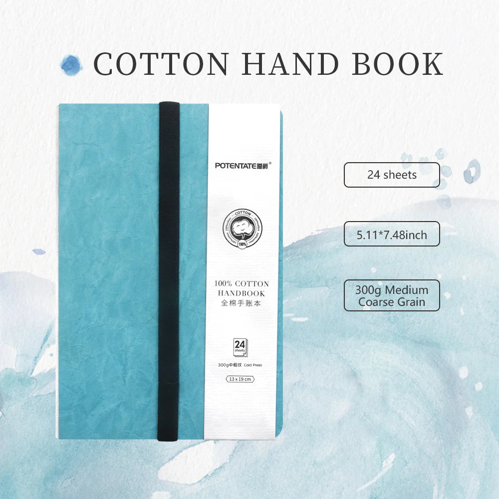 POTENTATE Blue Color Watercolor Journal Drawing Book Hand Notebook Sketch Pad 100% Cotton 300gsm Cold Press for Art Supplies