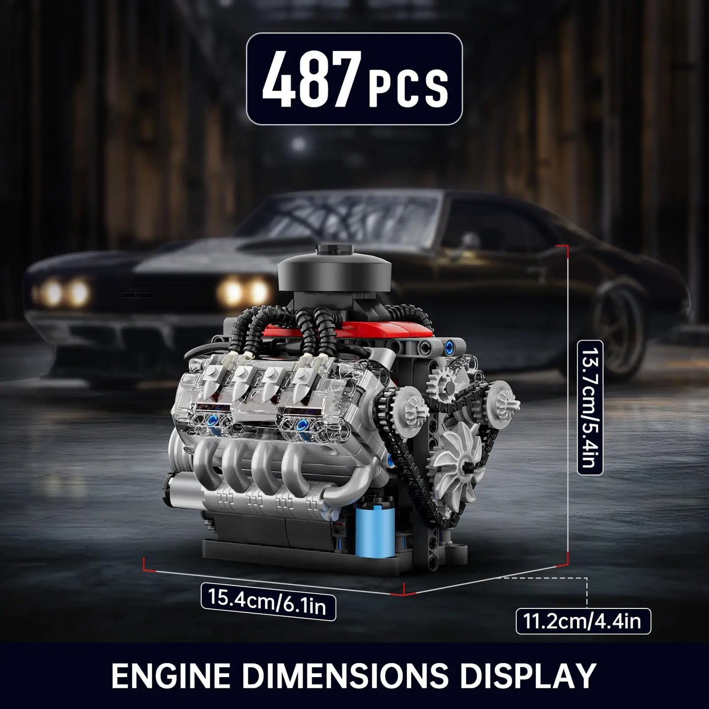 487Pcs Mould King 10171 V8 Engine Building Blocks Kits Car Motor Science Experiment Models for Teens STEM Toy Gift for Kids Boys