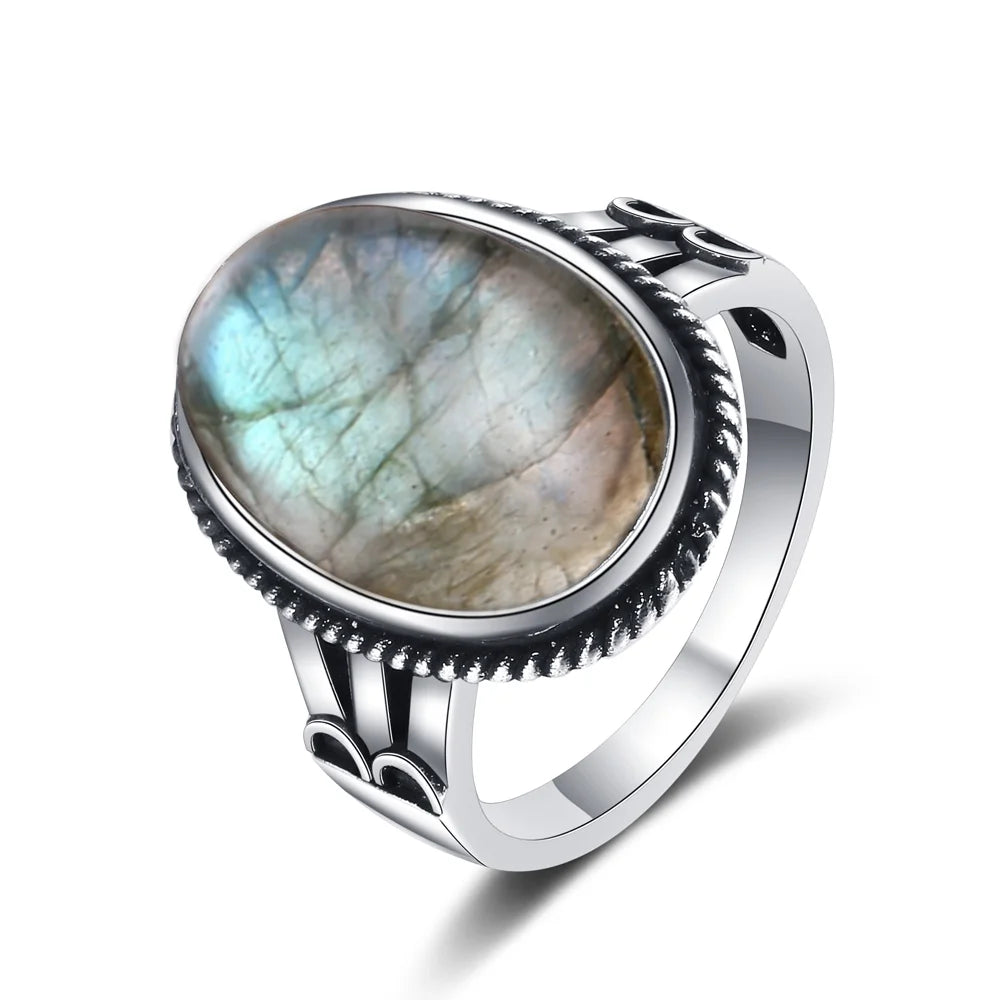 S925 Silver Large Stone 11x17MM Natural Labradorite Tiger Eye Ring for Women Fine Jewelry Party Wedding Anniversary Gift