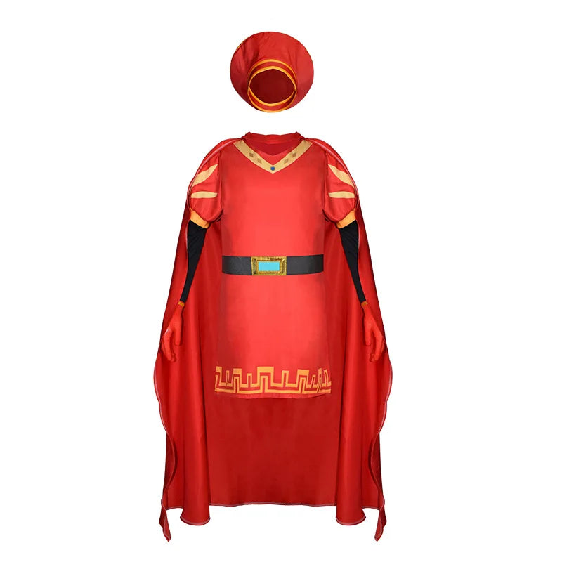 Lord Farquaad Cosplay Anime Costume Uniform Cloak Glove Hat Set Medieval Cosplay Halloween Party Red Outfit for Kid Women Men