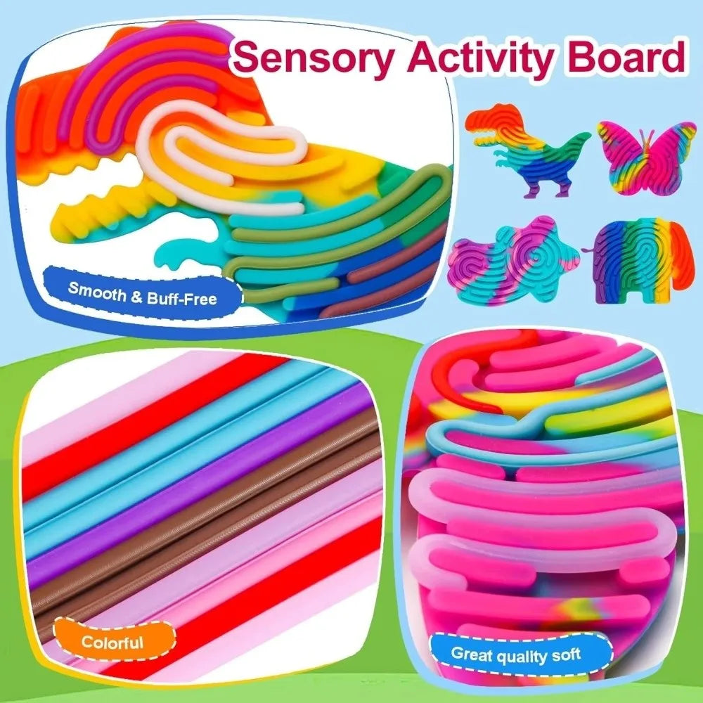 Cartoon Sensory Activity Board With 11 Rods Silicone Toys Children's Educational And Stress-Relieving Toys for Kids Adult