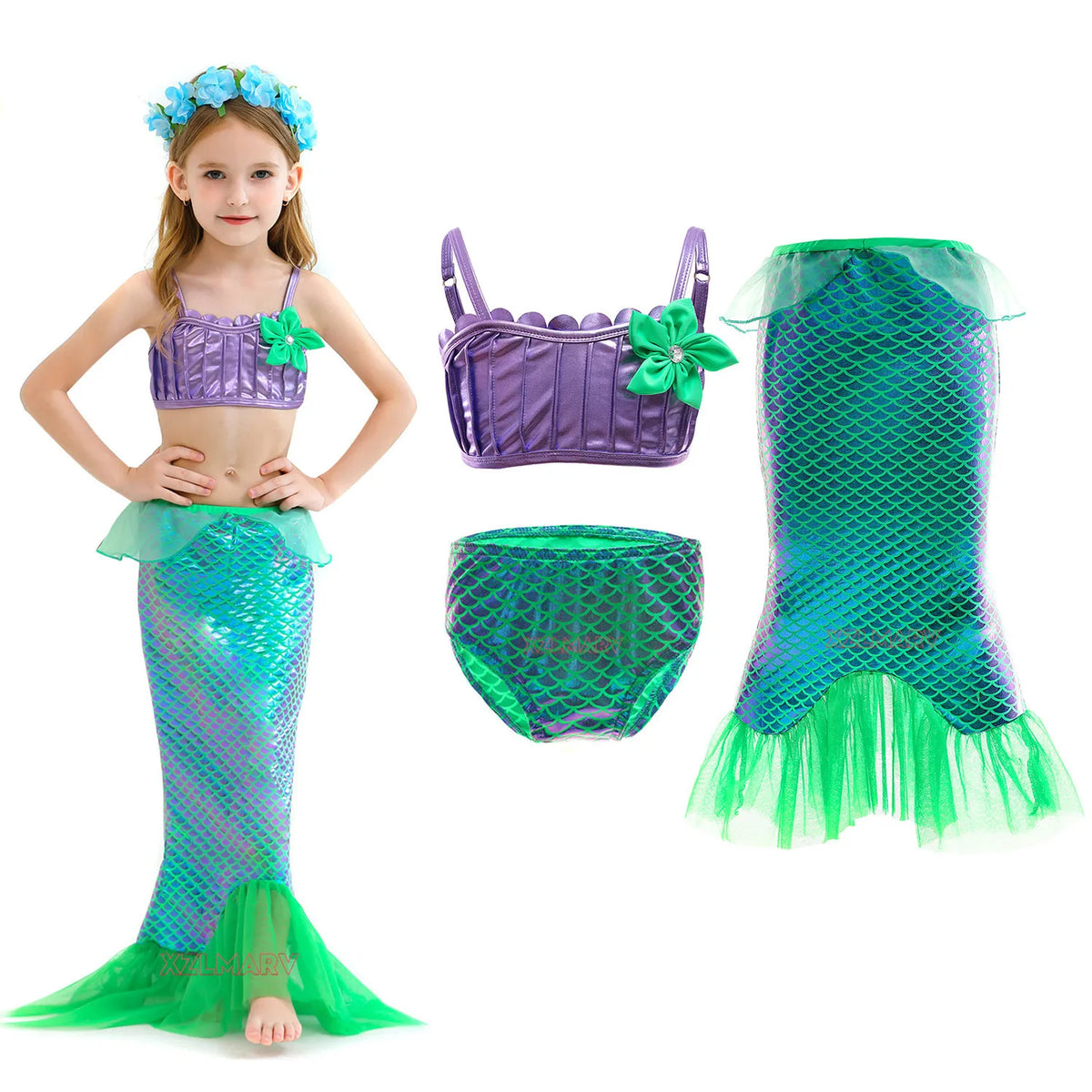 Mermaid Dress for Girl Ariel Prom Princess Costumes Cosplay Dress for Girls Birthday Party Dress Up Gown Halloween Clothing