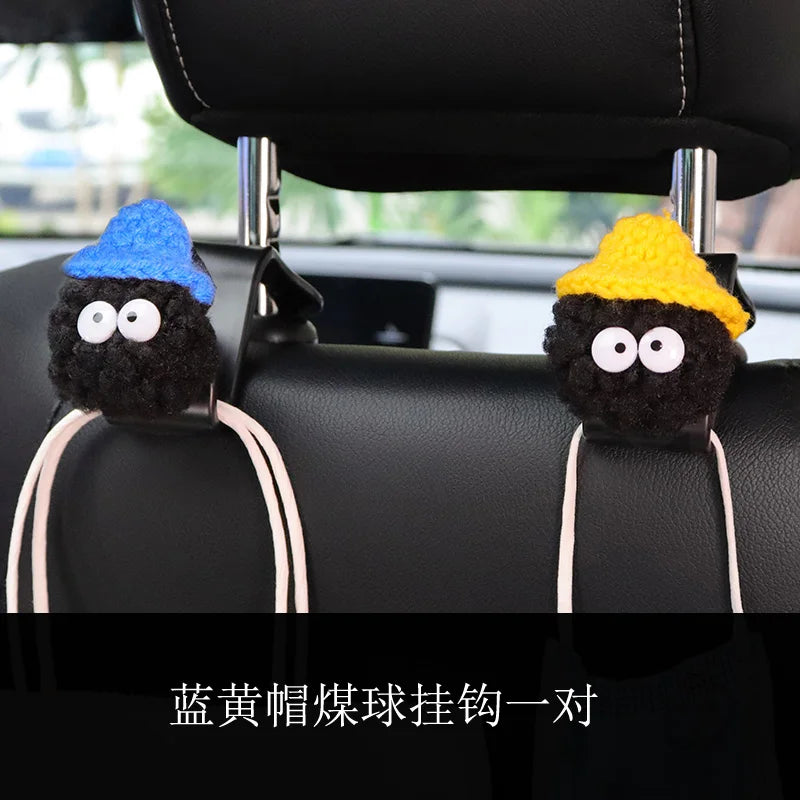 2PCS Cute Cartoon Ball Toy Car Seat Back Hooks Storage Vehicle Headrest Organizer Hanger for Groceries Bag Handbag Decoration