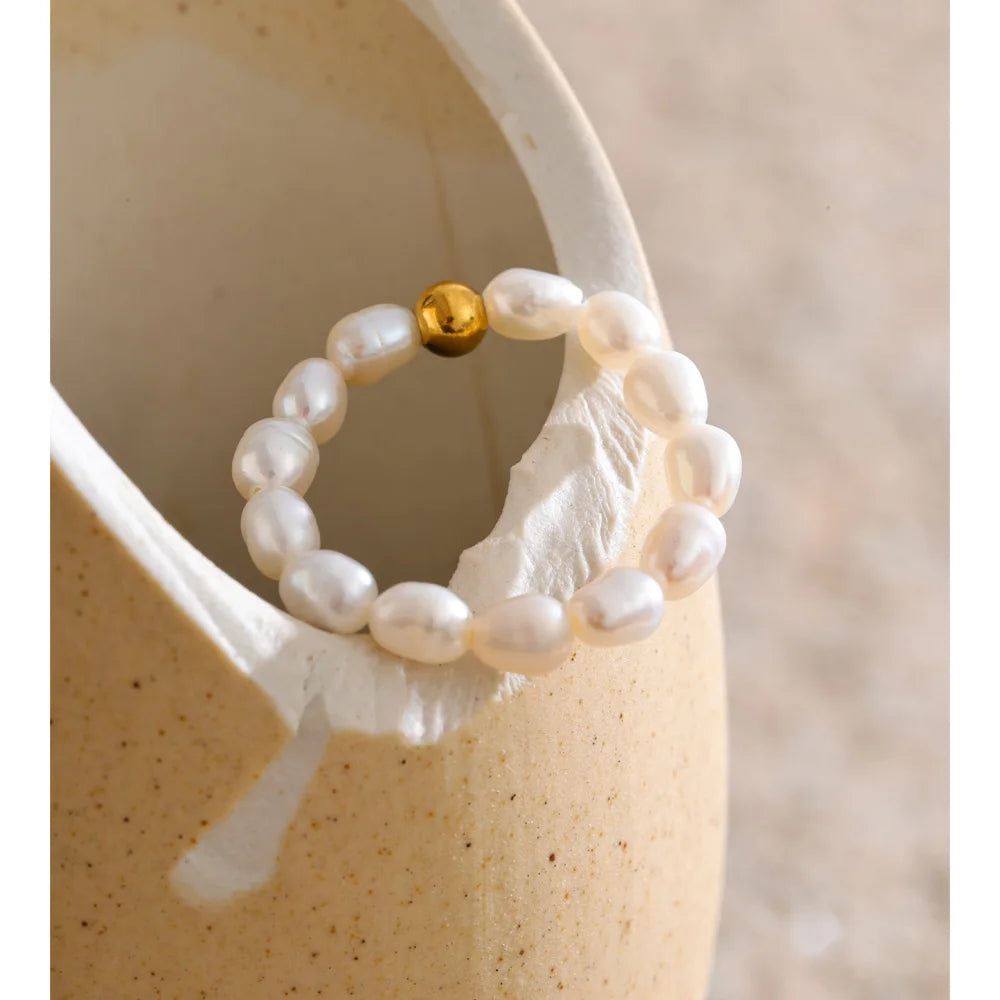 Yhpup Luxury Natural Freshwater Pearls Beads Elasticity Adjustable Ring for Women High Quality Fashion Elegance Finger Jewelry
