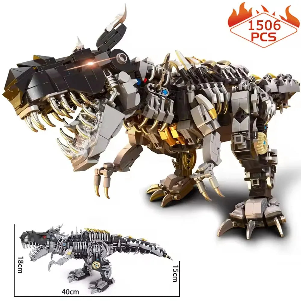 Mechanical Jurassic Tyrannosaurus Rex Building Blocks, 1506Pcs Mecha Dinosaur Model Kit, Sci-Fi Robot Dinosaur Bricks Toy Gift
