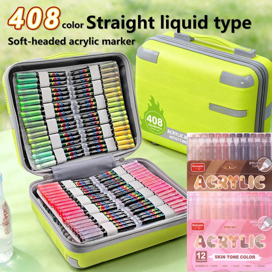 GuangNa 12/360/408 Colors Acrylic Paint Pen Markers Acrylic Skin Color Brush Tip Paint Marker for Wood Rock Painting Canvas Gift