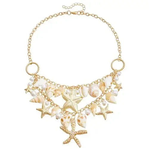 Fashion Natural Shell Conch Sea Star Imitation Pearl Tassel Pendant Waist Chain for Women Sexy Boho Summer Chain Belt Necklace