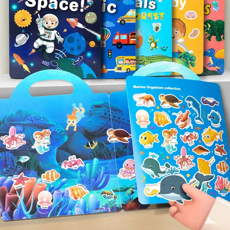 Reusable Bubble Sticker Book for Kids - Multi-Themed Educational Learning Activities, Washable & Safe Toddler Stickers