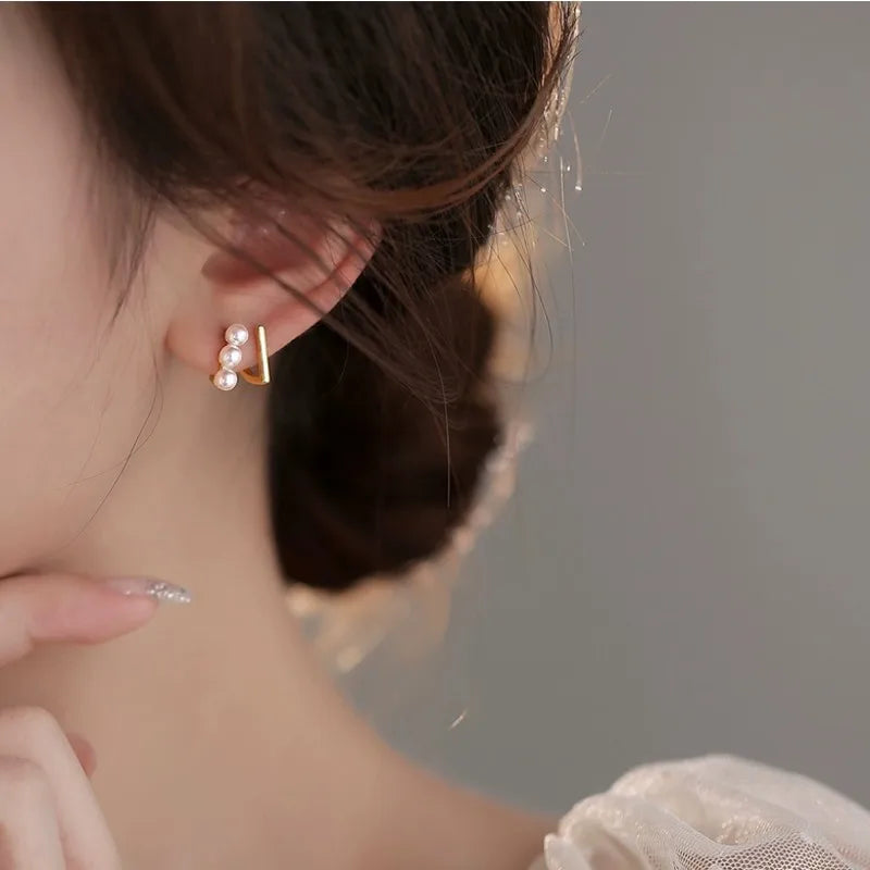 S925 Sterling Silver Luxury Imitation Natural Pearl Earrings for Women Versatile Ear Studs Fashion Jewelry Gifts Accessories