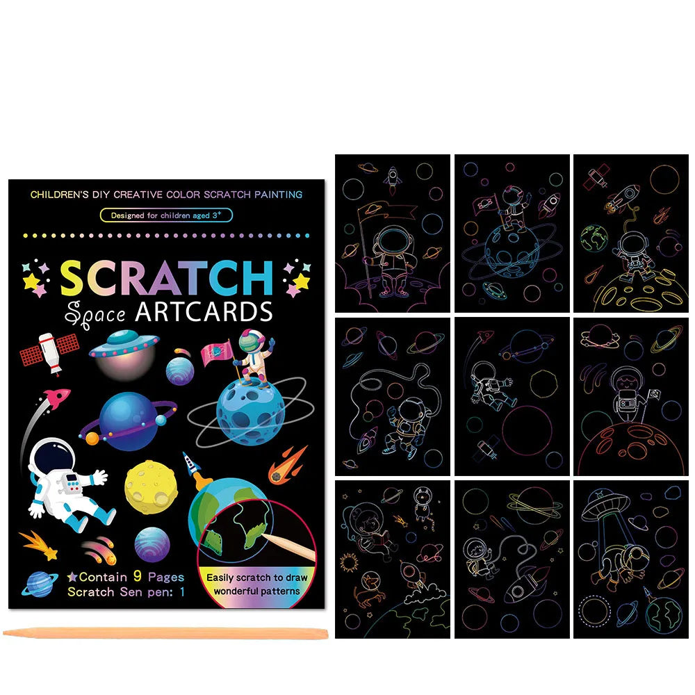 Children Scratch Painting Set Magic Rainbow Colors Scratch Art Painting Card Books Early Education Template Drawing Toys For Kid