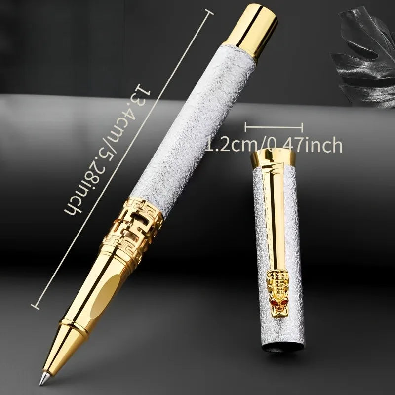 4pcs/set Elegant Golden Dragon Head Ballpoint Pen Golden/silvery/black 0.5mm Black Ink Metallic Pen for Business Teacher Gifts