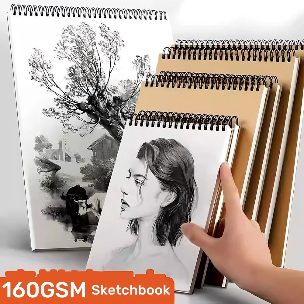 Professional Sketchbook Thick Paper 160 GSM Spiral Oil Painting Notebook Art School Supplies Pencil Drawing Notepad