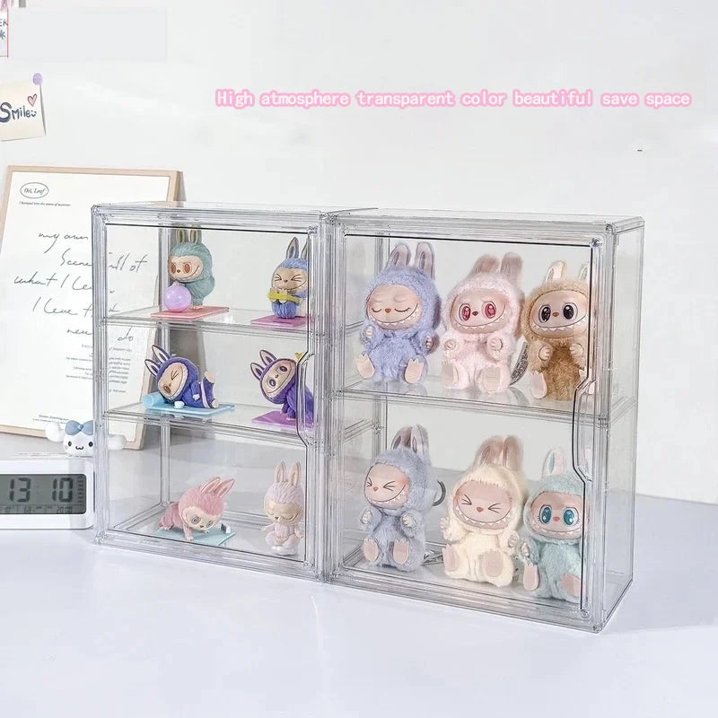 New Labubu Storage Box Transparent Acrylic Display Boxes Dustproof Doll Figure Blind Box Organizer Cabinet Display Stand