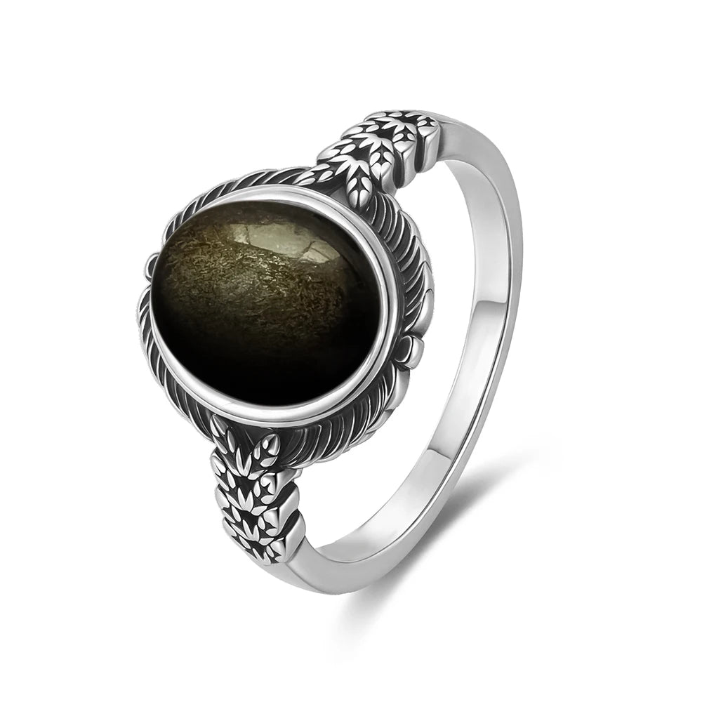 Vintage S925 Sterling Silver Natural Blakc Onyx Ring Oval 8*10MM Simple Black Twists Ring Party Gifts Fine Jewelry For Women Men