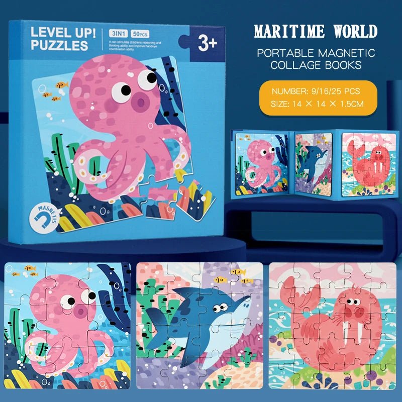 New Kids Magnetic Jigsaw Puzzle Game Baby Early Learning Animal Fruit Traffic Cognition Educational Toy Gift for Children