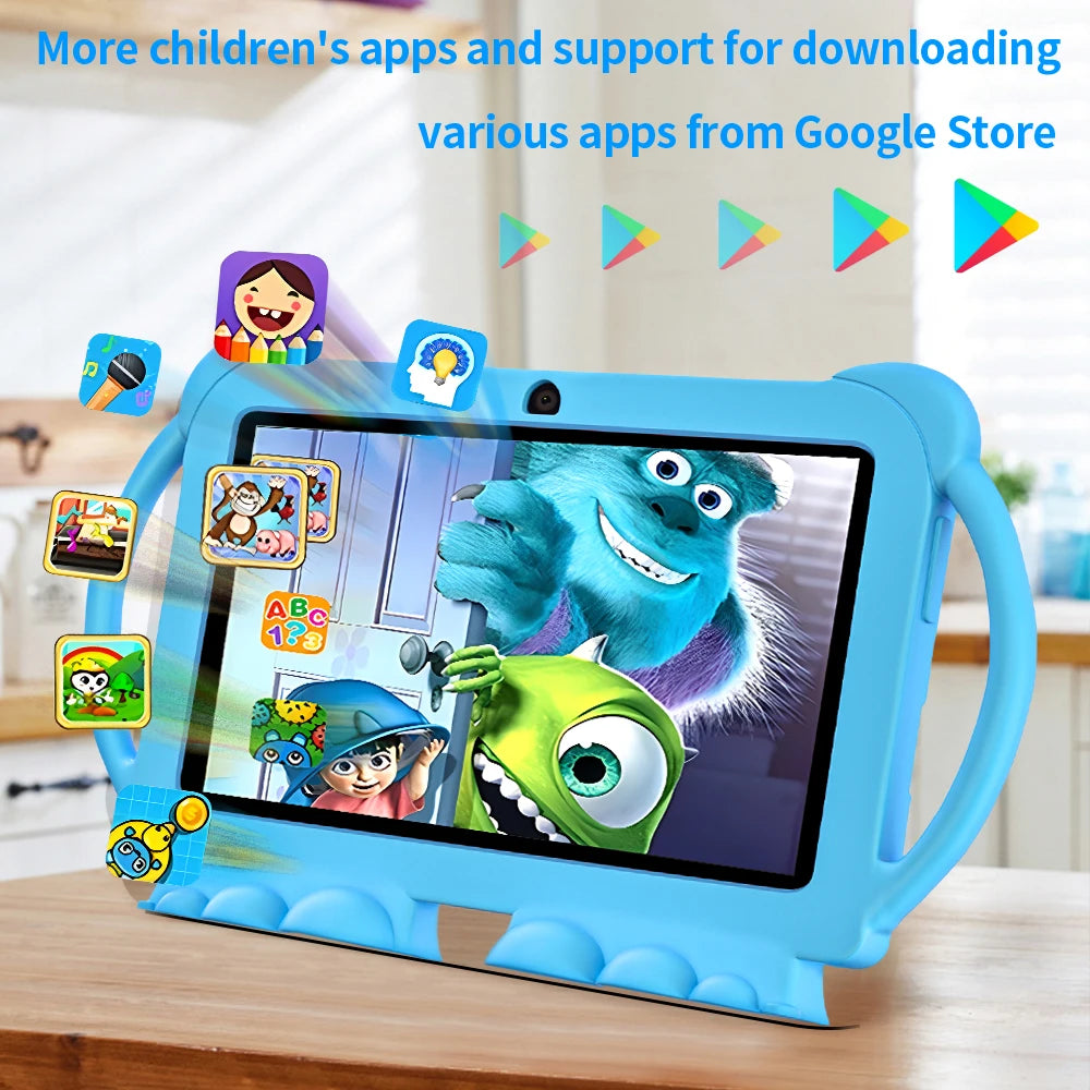 BDF K5 Pro 7-inch Kids Tablet Cartoon Kids-Proof Case 5G WiFi Google Learning Education Tablet PC 4GB RAM 64GB ROM 4000mAh