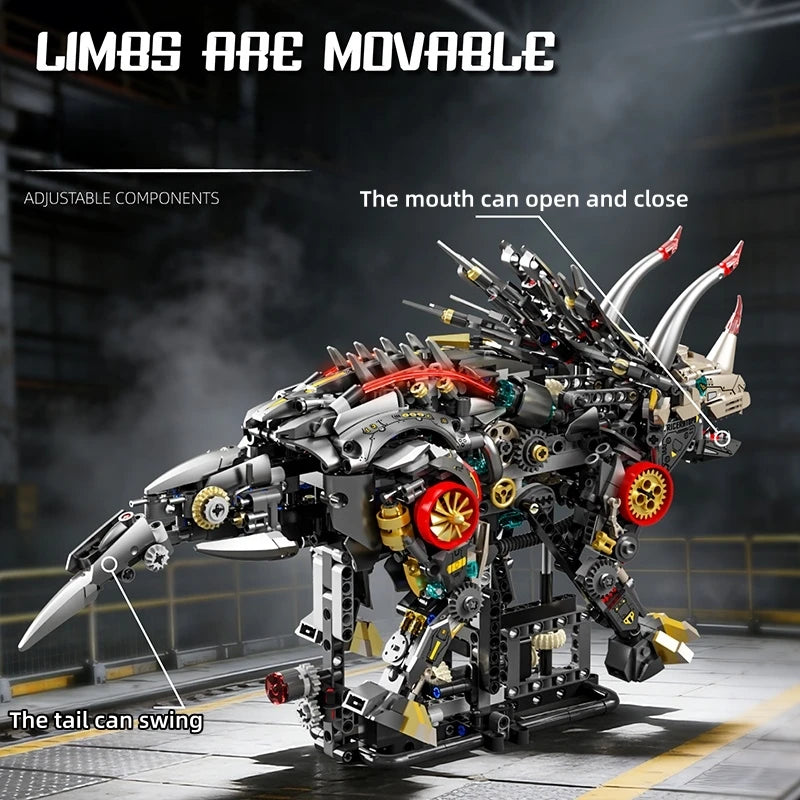 Technical Mechanical Triceratops Building Blocks 1688pcs Light Gear Linkage Dinosaur MOC STEM Educational Model Toy Gift Box
