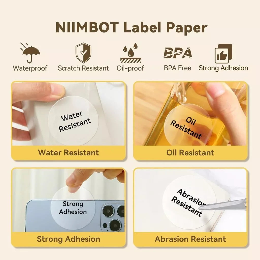 NIIMBOT B21/B1/B3s Transparent Label Printing Paper Name Sticker Waterproof Circle/square Thermal Label paper