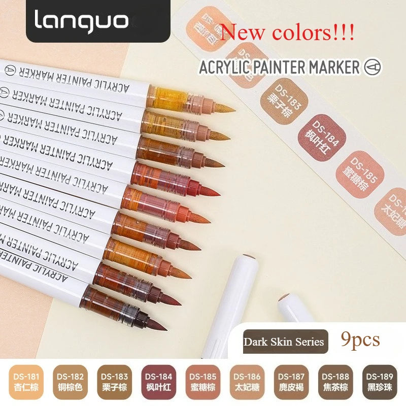 9pcs/Box Mix Color Acrylic Markers Set Art Rock Painting Pens Kids Gift Graffiti For Stone Glass Book Shoes DIY Craft Supplies