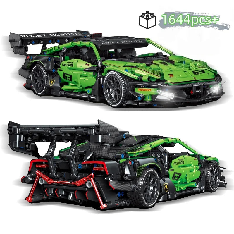 MOC Technical Green Racing Car Building Blocks Set  Model Kit DIY Assembly Bricks STEM Educational Toys Kids Birthday Gift