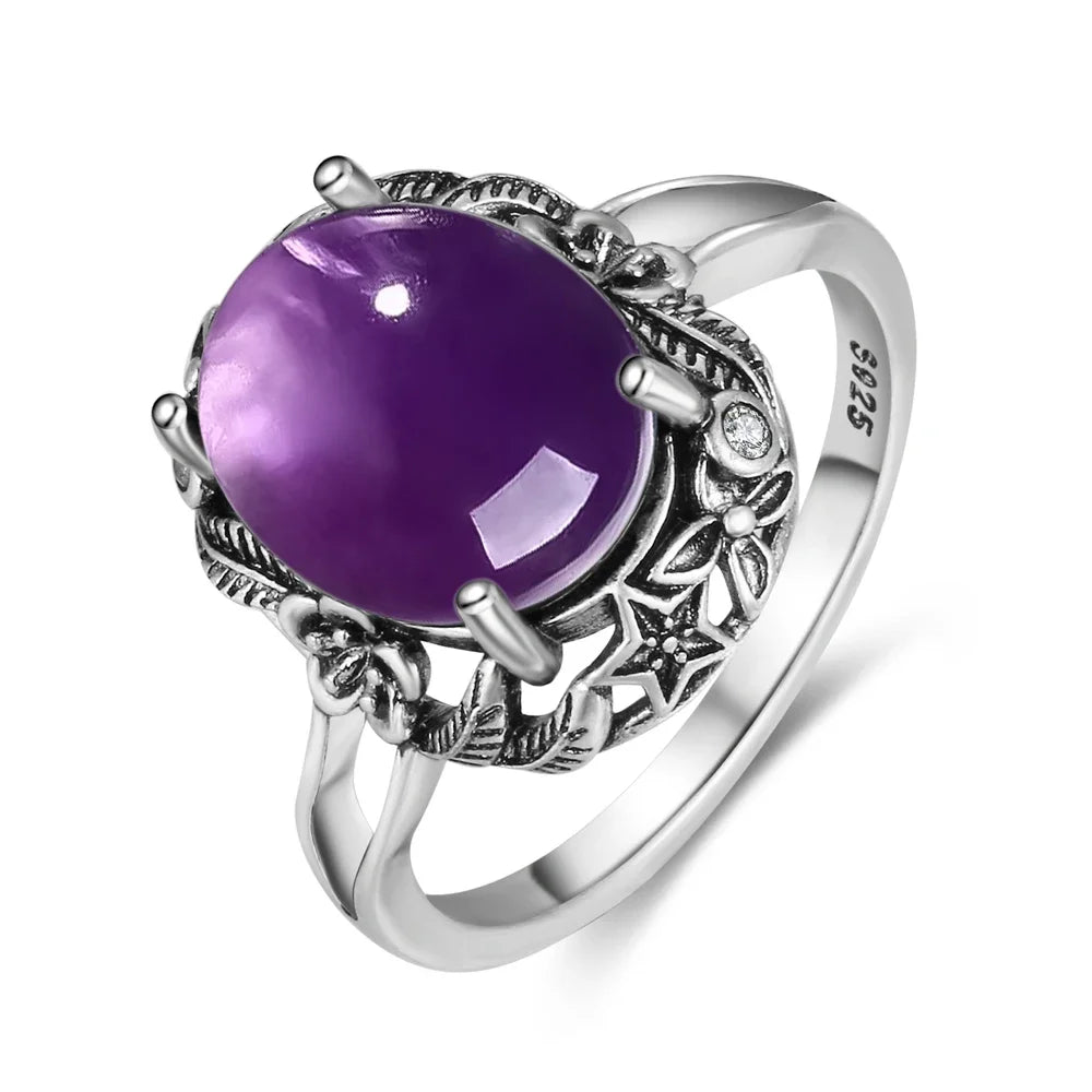 S925 Sterling Silver Vintage Ring With Natural Amethyst Two Stone Ring Waterdrop Shape Fine Jewelry Gifts for Women