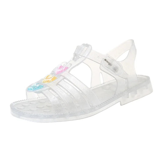 Fashion Girls Jelly Sandals New Summer Children's Shoes Girls Open-toe Crystal Love Shoes Children Baby Princess Beach Sandals