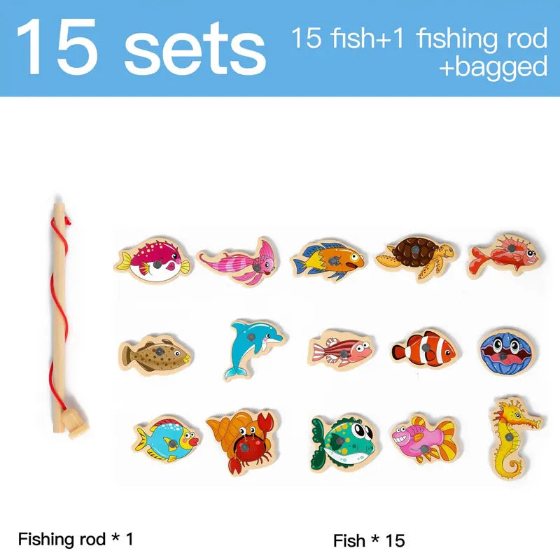 Wooden Magnetic Fishing Toy Set for Kids Montessori Educational Toy Marine Animal Game Toddler Learning Hand-Eye Coordination