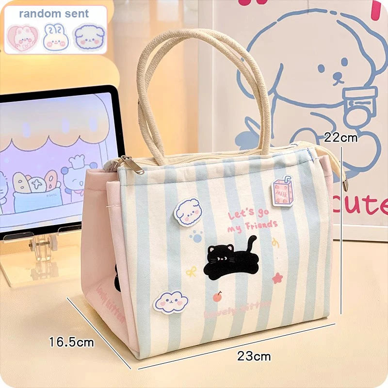 Cute Cat Thermal Lunch Bag For Women Girls Kawaii Portable Insulated Lunch Box Bag Bento Pouch Food Storage Bags For Kids Adults