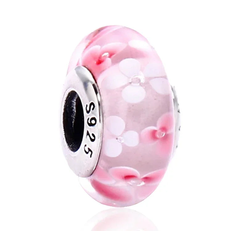 2025classic 925 Sterling Silver Colored Flower Leaf Cosmic Rainbow Murano Glass Charms Beads Fit DIY Bracelet Women Jewelry Gift