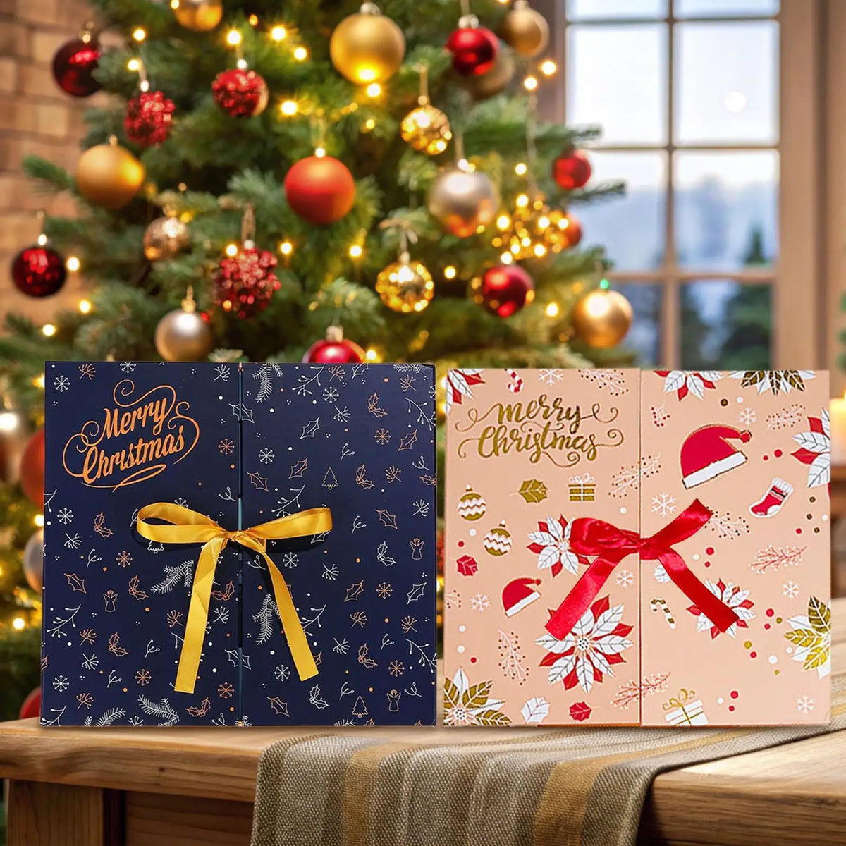 Christmas Advent Calendar Decoration with 24 Cardboard Gifts Boxes Empty Xmas Countdown Calendar to Fill Advent Calendar Storage