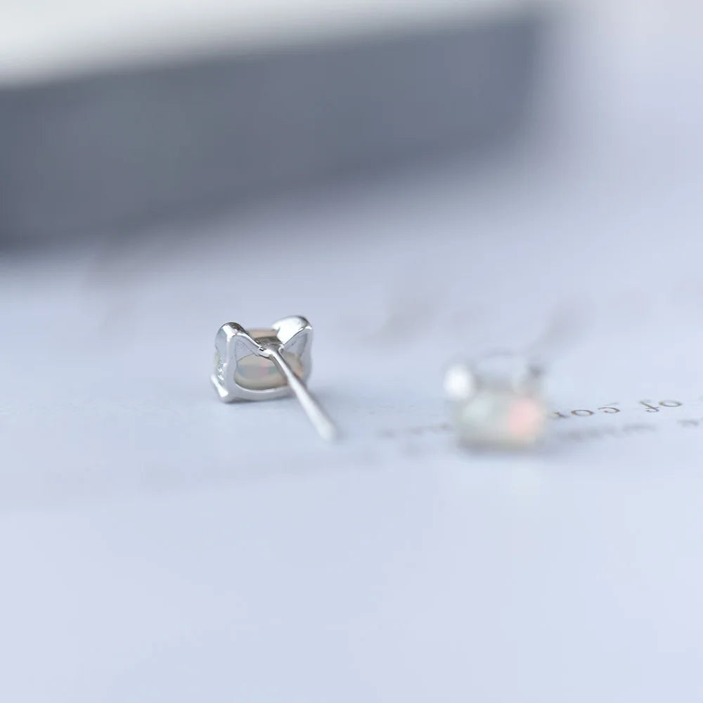 ITSMOS Opal Earrings s925 Sterling Silver Post Natural Fire Opal Cute cat Studs Delicate Simple Jewelry Women Lovely Gift