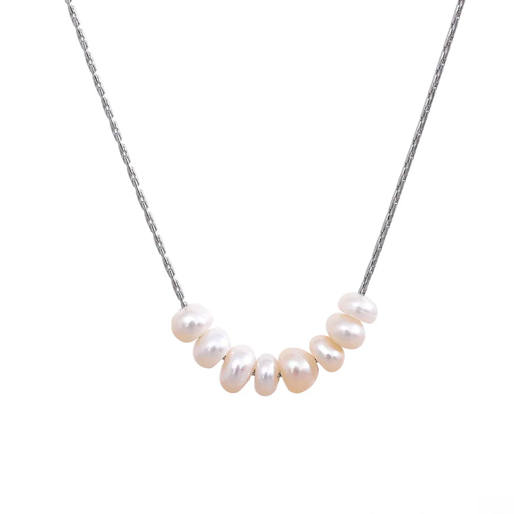 Yhpup Tarnish Free Natural Pearl Beads Chic Exquisite Necklace Thin Chain Stainless Steel Minimalist Charm Collar Jewelry Women