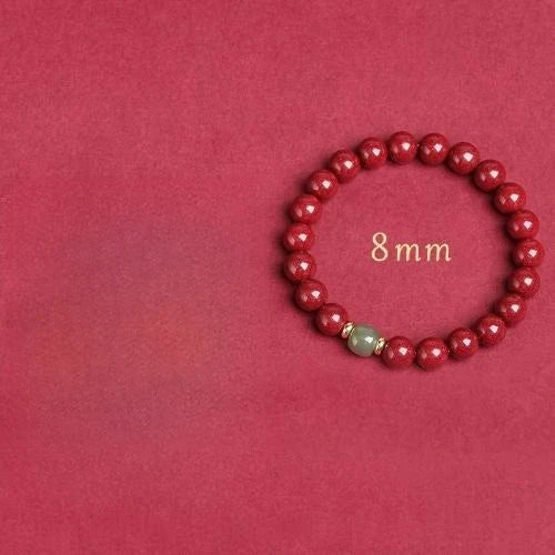 8/10mm Natural Cinnabar Bracelet Women Men Bracelet Lucky Wealth Guardian Amulet Bracelet Carved Vintage Bangles Jewelry Gifts